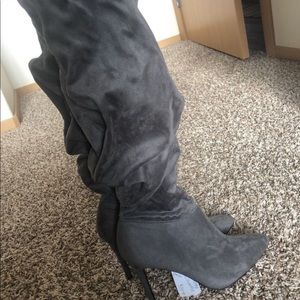 Grey knee high boots